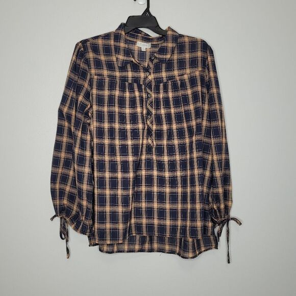 Suzanne Betro dark plaid tie cuff plus size pullover fall moody top size 3x - Picture 1 of 7